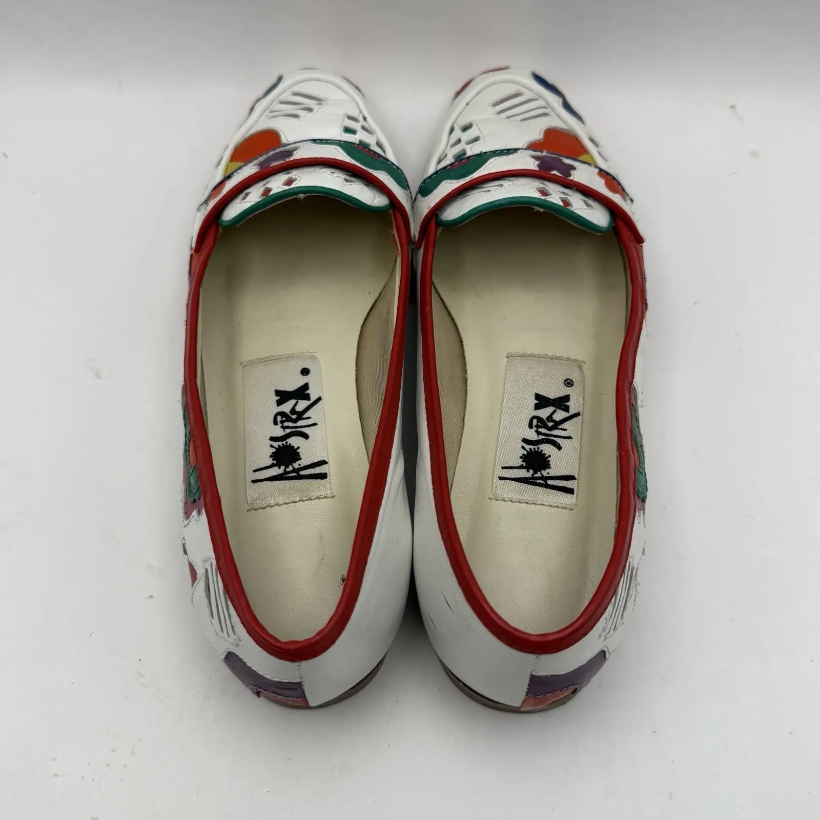 Vintage Abstrax Women's Sz 5 White Leather Flats New Wave Colorful Vintage Shoes - Image 5