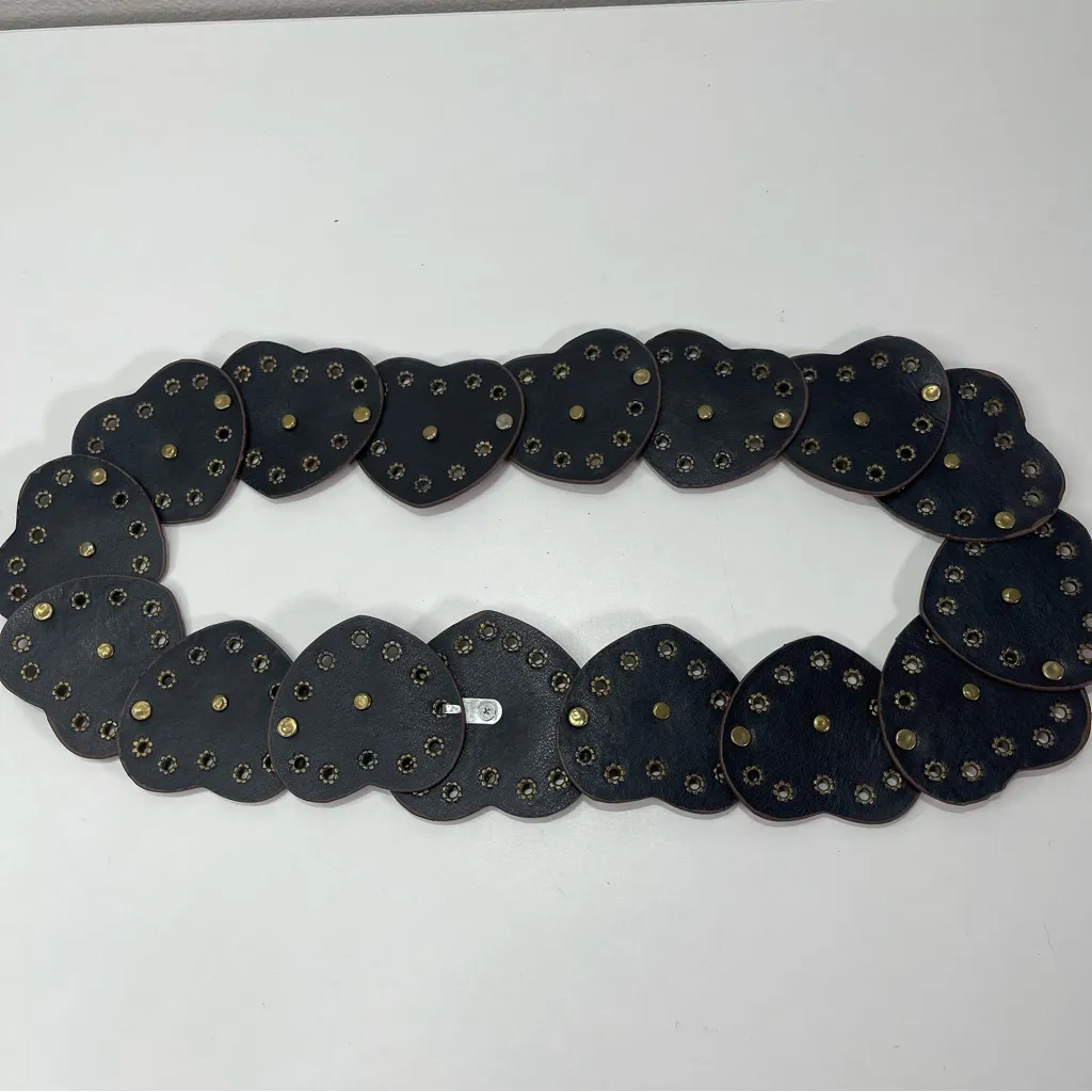 Y2K Western Women Brown Scalloped Hearts Concho Waist Belt Boho Romantic - Image 4