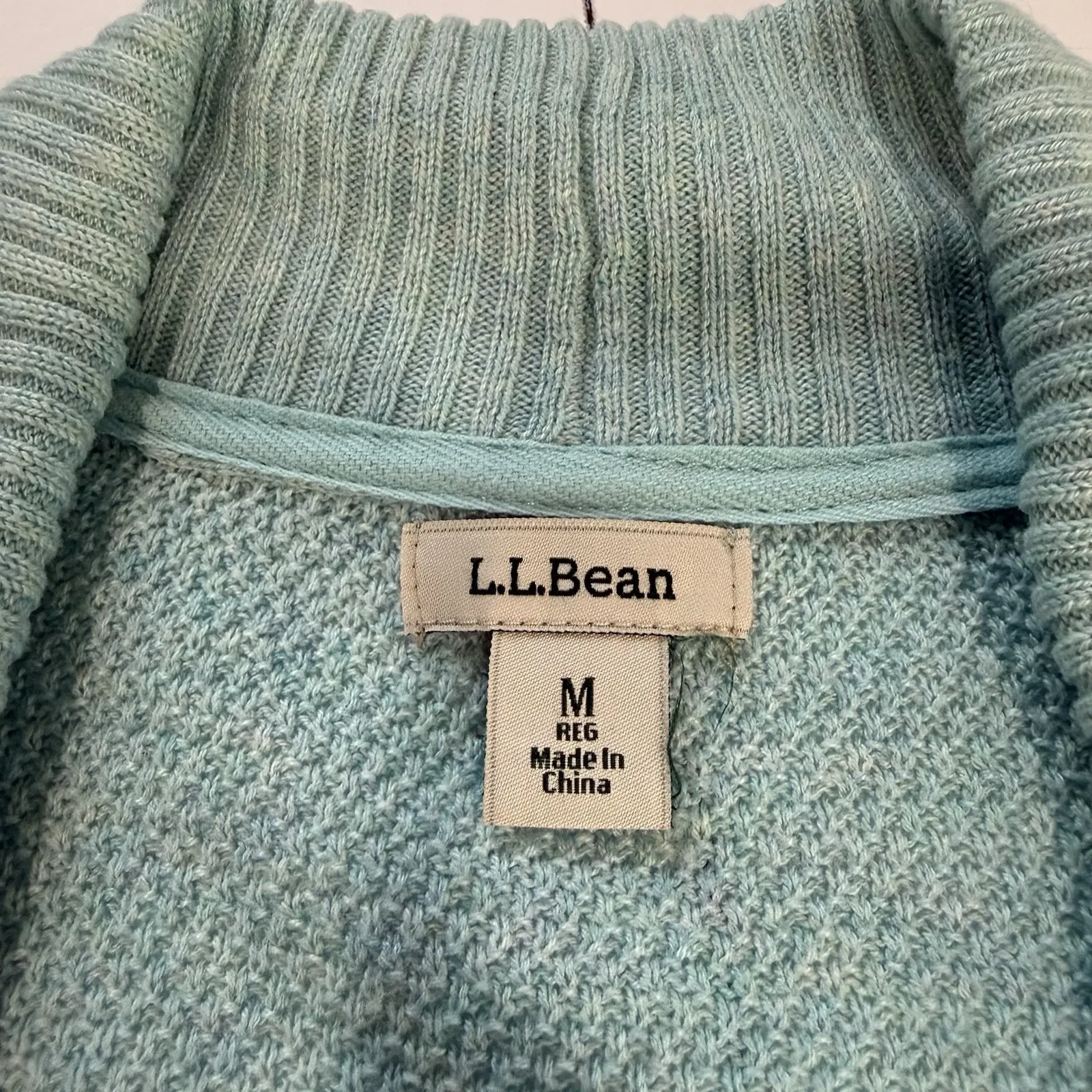 LL Bean Aqua Lightweight Open Front Cardigan Sweater Size MEDIUM Pockets Blue - Image 9