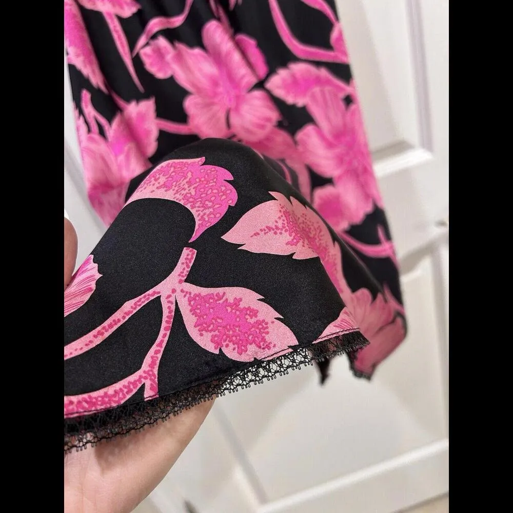 Vintage Betsey Johnson Silk Slip Dress Floral Pink Black Stretch Satin Small - Image 4