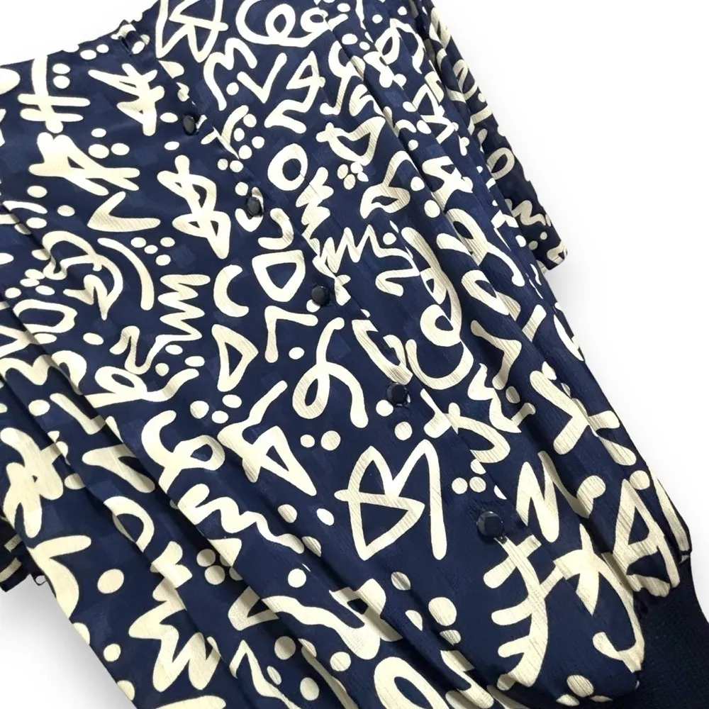 Vintage Liz Claiborne 80s 90s Padded Shoulder Navy White Midi Dress - 10 - Image 5