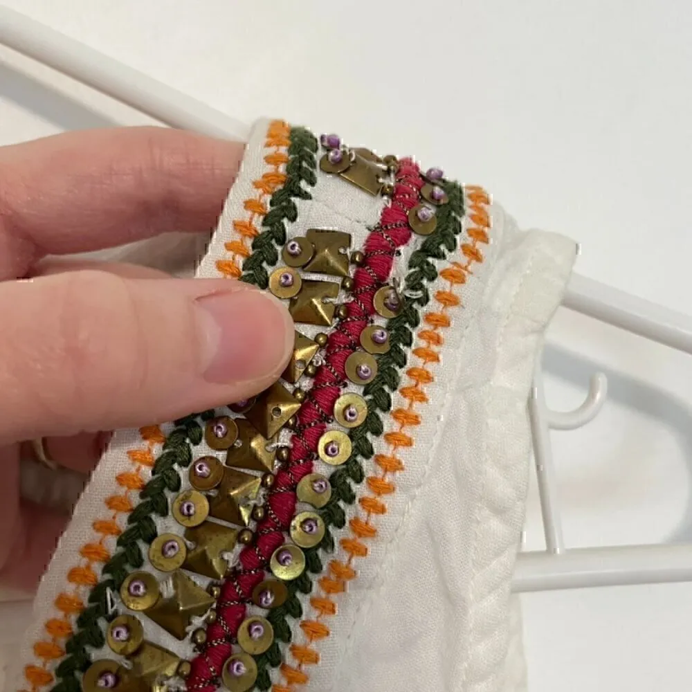 ESPRIT White Multi Embroidered Beaded Sequin Sleeveless Cotton Boho Tank Blouse - Image 8