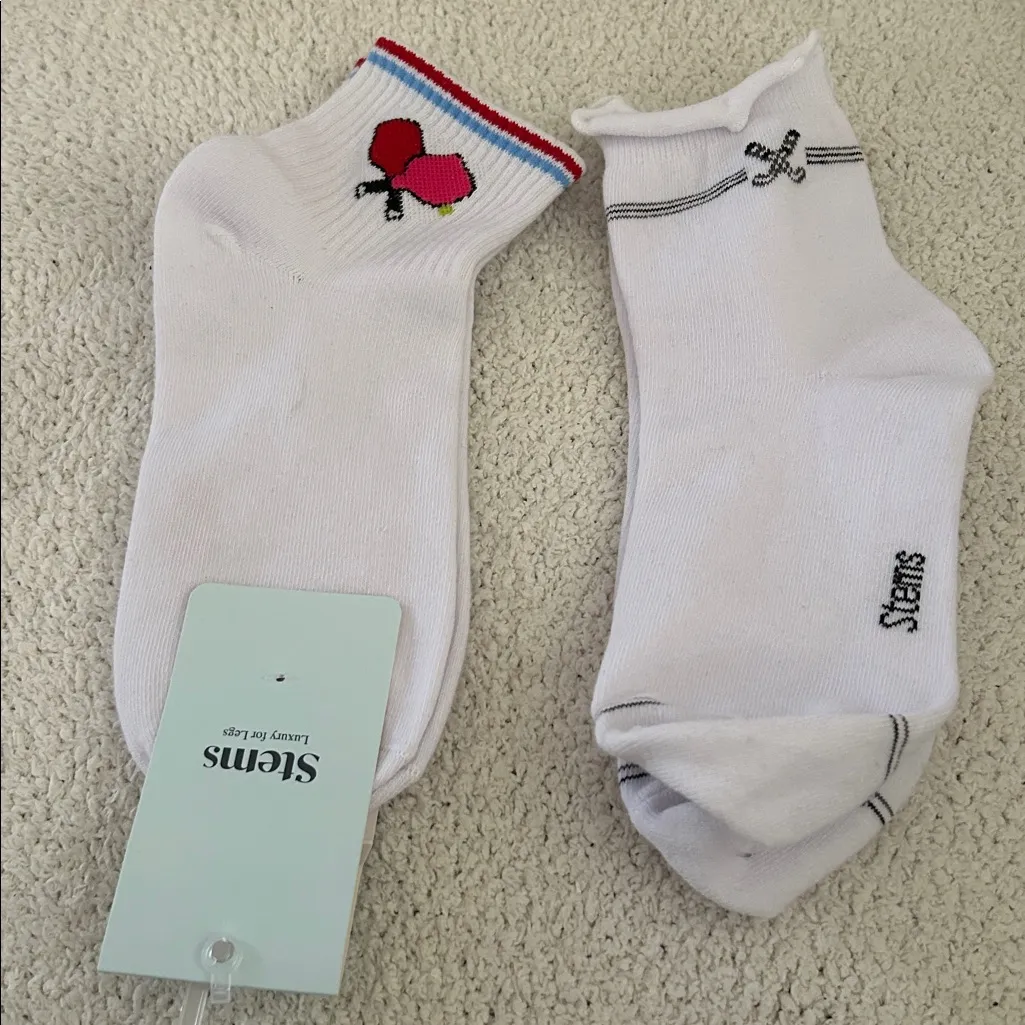STEMS bundle of TWO crew socks 1)Golf Lettuce Edge 2) pickleball racket socks White - Image 3
