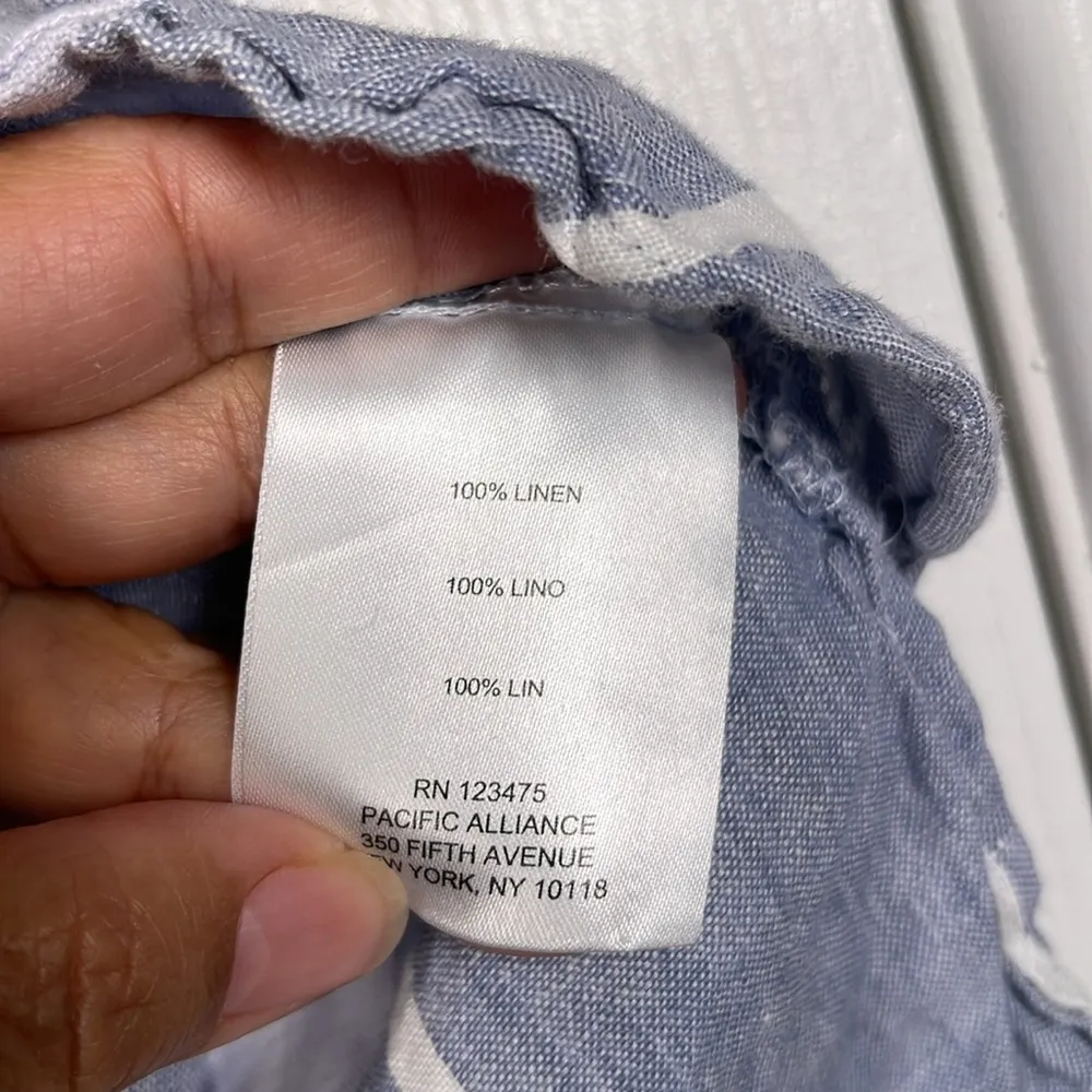 Women's Ellen Tracy Blue White Striped Folded Sleeves Pockets Linen Blouse Large - Image 7