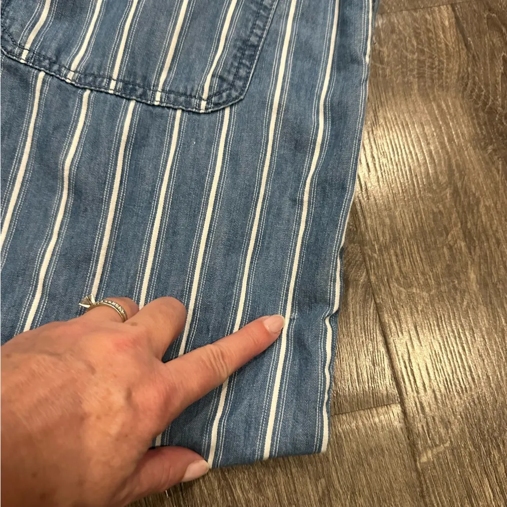 American Eagle Pants High Rise Wide Leg Crop Striped Blue White Women’s 8 Beach - Image 12