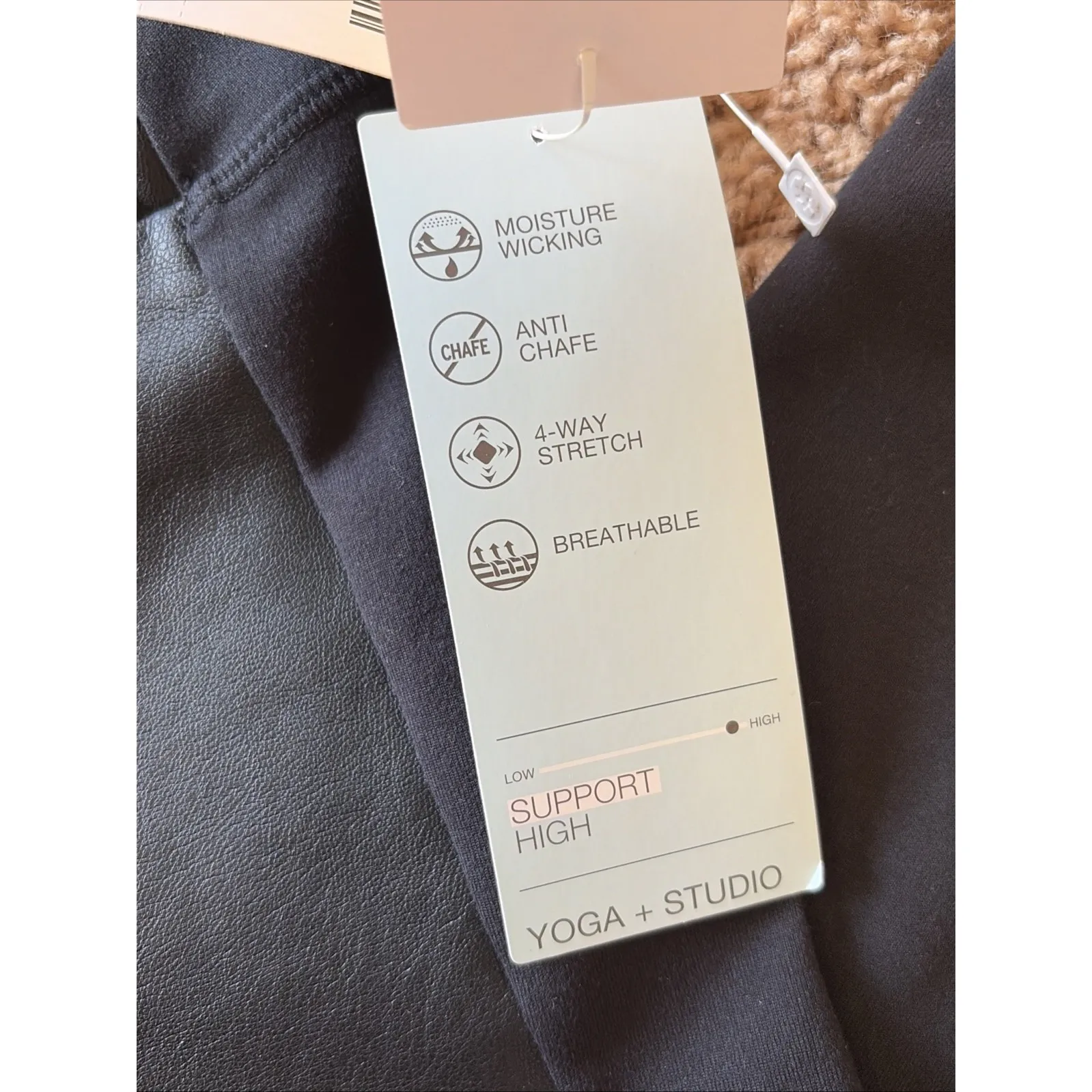 Zella Classic Black Faux Leather Detail High Waist Yoga Workout Leggings XS NEW - Image 9