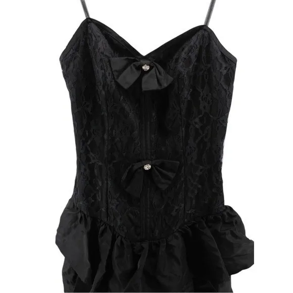 Vintage Nuance 70's Black Lace Tiered Gothic Fairy Ethereal Prom Dress Size 5(S) - Image 5