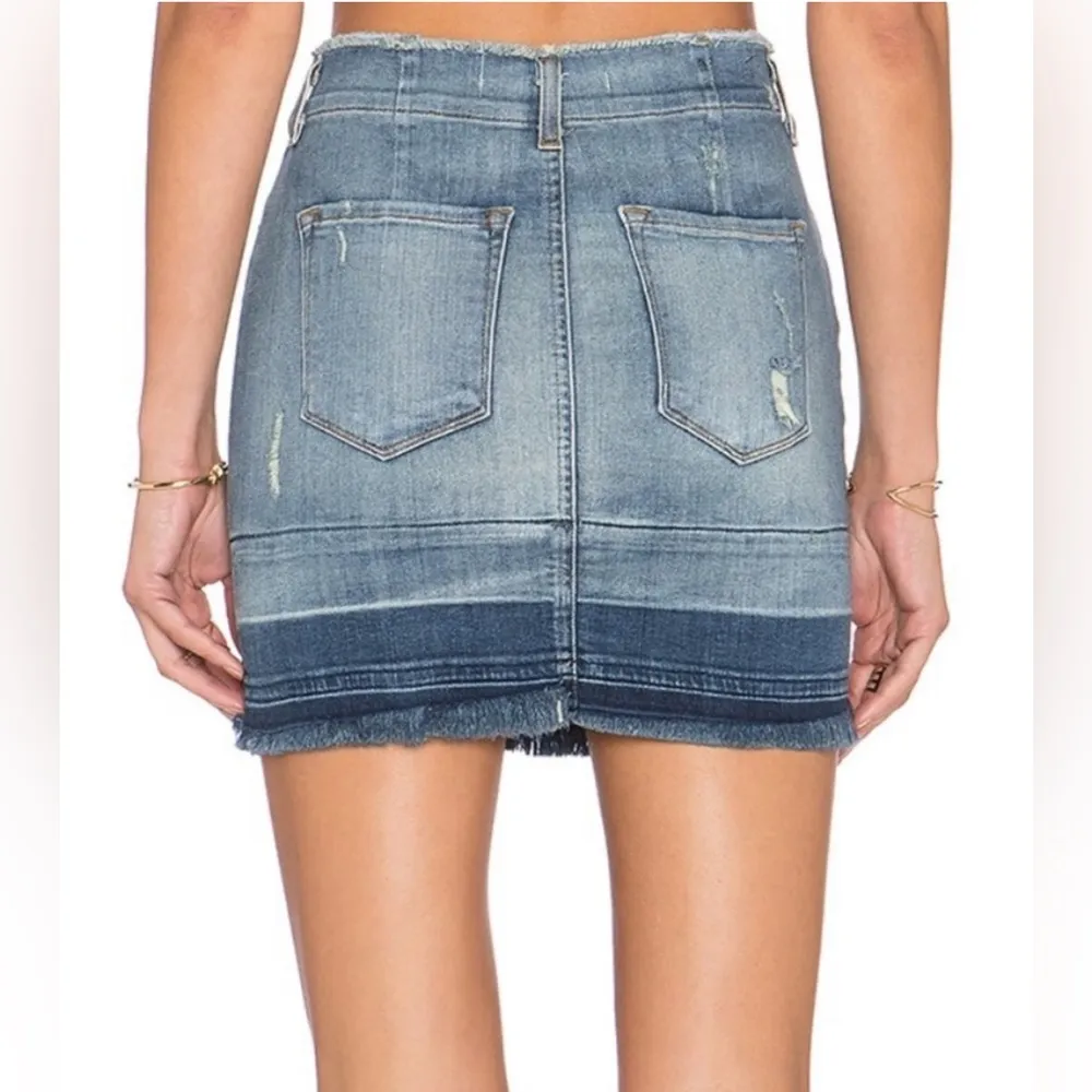 J BRAND Lela Drift Dipped Indigo Pencil Frayed Stretch Denim Jeans Skirt 24 - Image 2