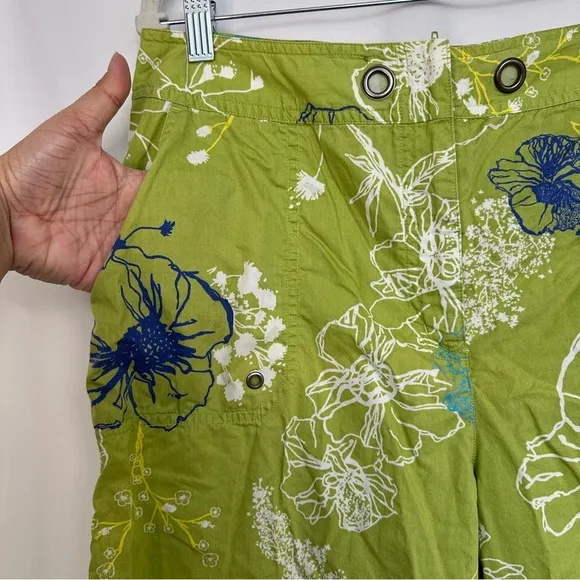 Chico's Cropped Capri Pants Womens 2 Green Cotton Floral‎ Print Tropical Coastal - Image 5