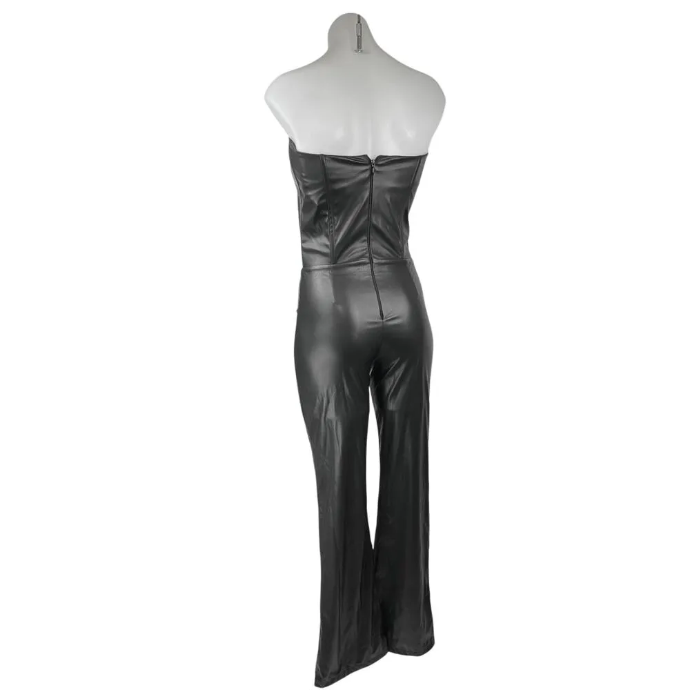 NEW Julianne Bartolotta Black Vegan Leather Strapless Tube Romper Jumpsuit Sz S - Image 6