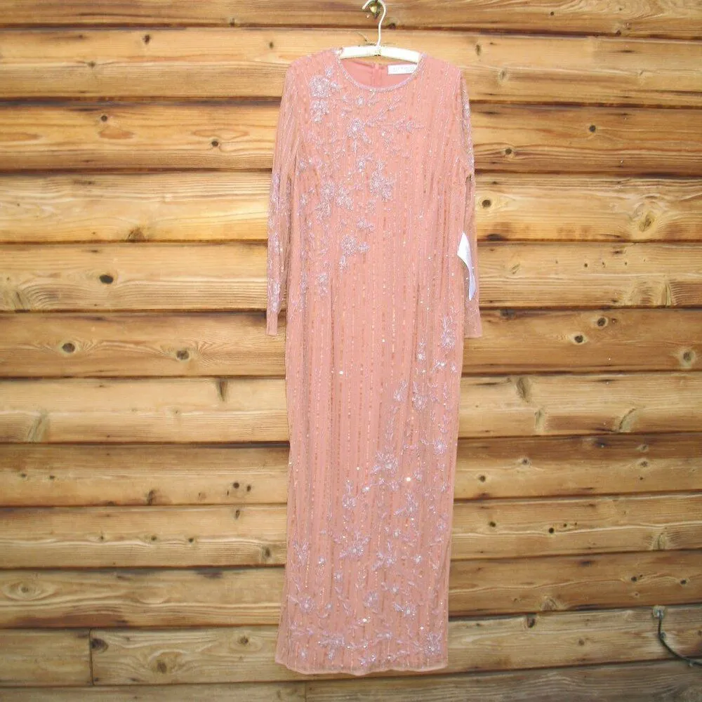 Mac Duggal 93626 Womens High Neck Illusion Embellished Gown Dress Rose 14 - Image 5