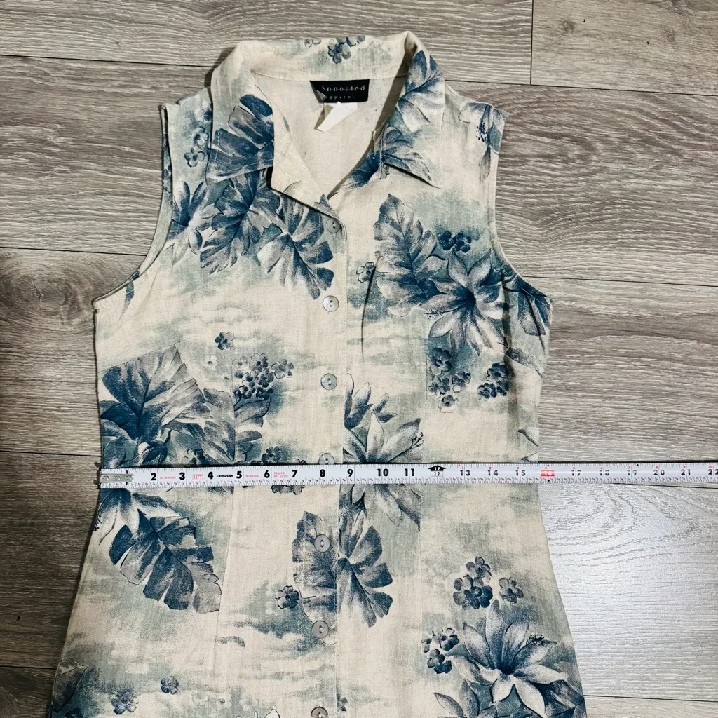 Connected Apparel Women Linen Blend Floral Sleeveless Buttondown Dress Sz 10 - Image 12