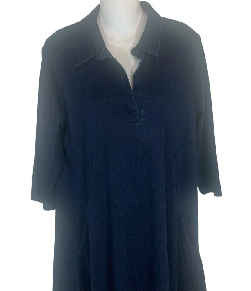 Women With Control QVC Blue Denim 3/4 Sleeve Polo Dress Size Medium - Image 3