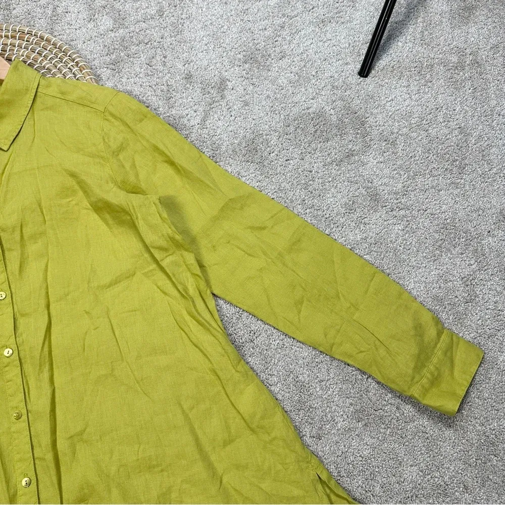 Eileen Fisher 100% Organic Irish Linen Button Down Shirt Longsleeve Lime Green S - Image 6