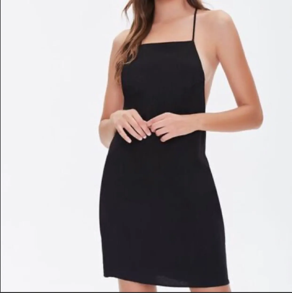 Black Criss Cross Linen Blend Mini Dress - Image 4