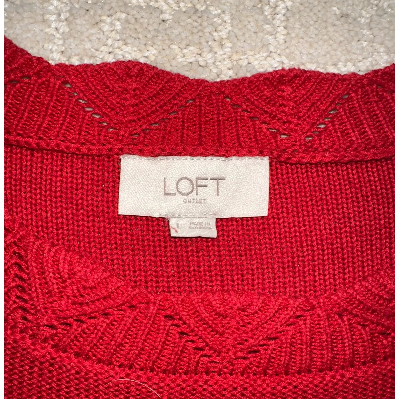 LOFT Outlet Women Red Cotton Knit Sweater Crewneck Long Sleeve Size L - Image 2