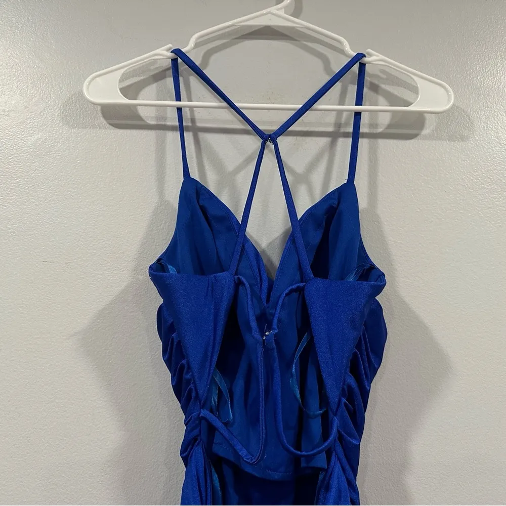 La Femme 29260 Blue Bodycon Strappy Back Short Dress 2 - Image 3