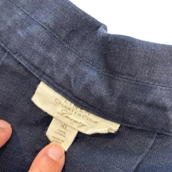 Charter Club 100% Linen Open Front Jacket – Navy Blue, 3/4 Sleeve Women’s XL - Image 3