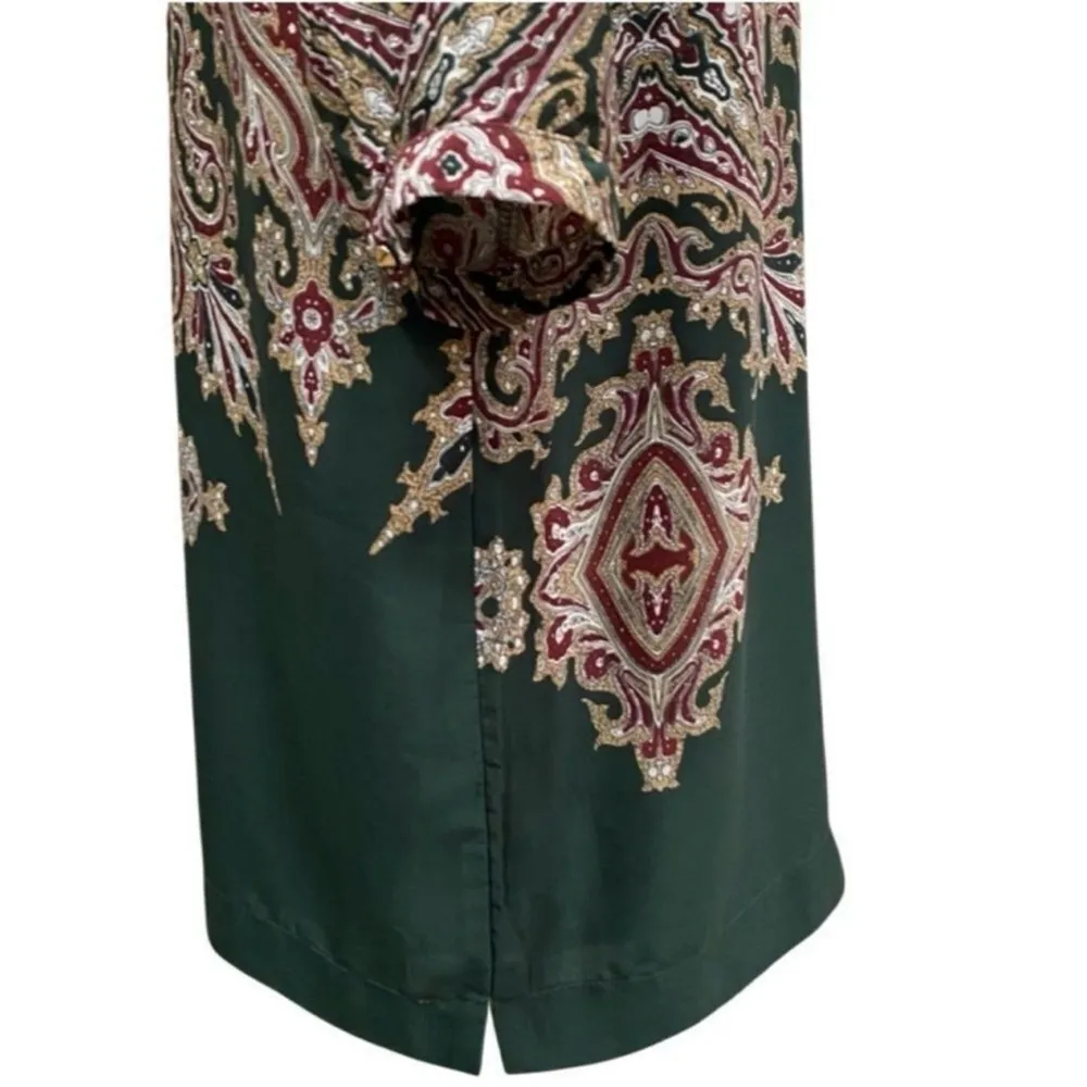 Forest Lily Green & Gold Paisley Lined Long Sleeve Mini Sheath Dress Sz 10 - Image 9