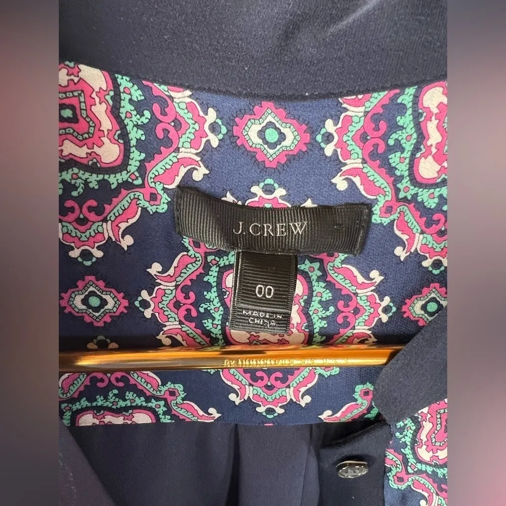 J Crew Black Label Womens Lined Shift Dress Size 00 Navy Blue Pink Career Modest - Image 10