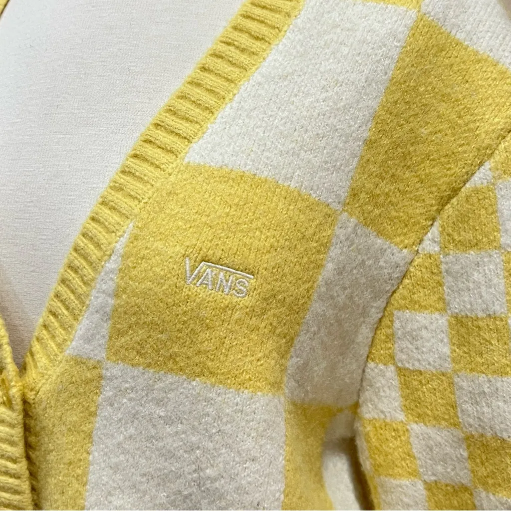 Vans Checkerboard Oversized Cardigan in Yellow and White Size Small - Image 8