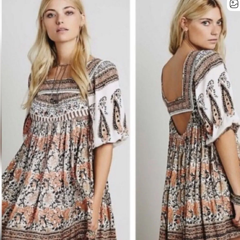 Free People Backless Paisley Dress in Black, White, and Orange - Image 2