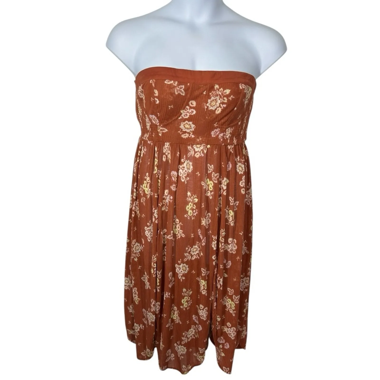 Free People Strapless Kitty Tube Tunic Dress Floral Split Hem Size L - Image 4