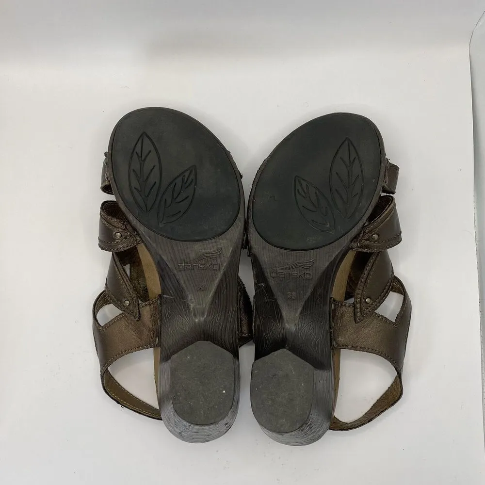 Dansko Nina Sandals Womens 38/7 Heels Brown Leather Floral Strappy Platform‎ - Image 8