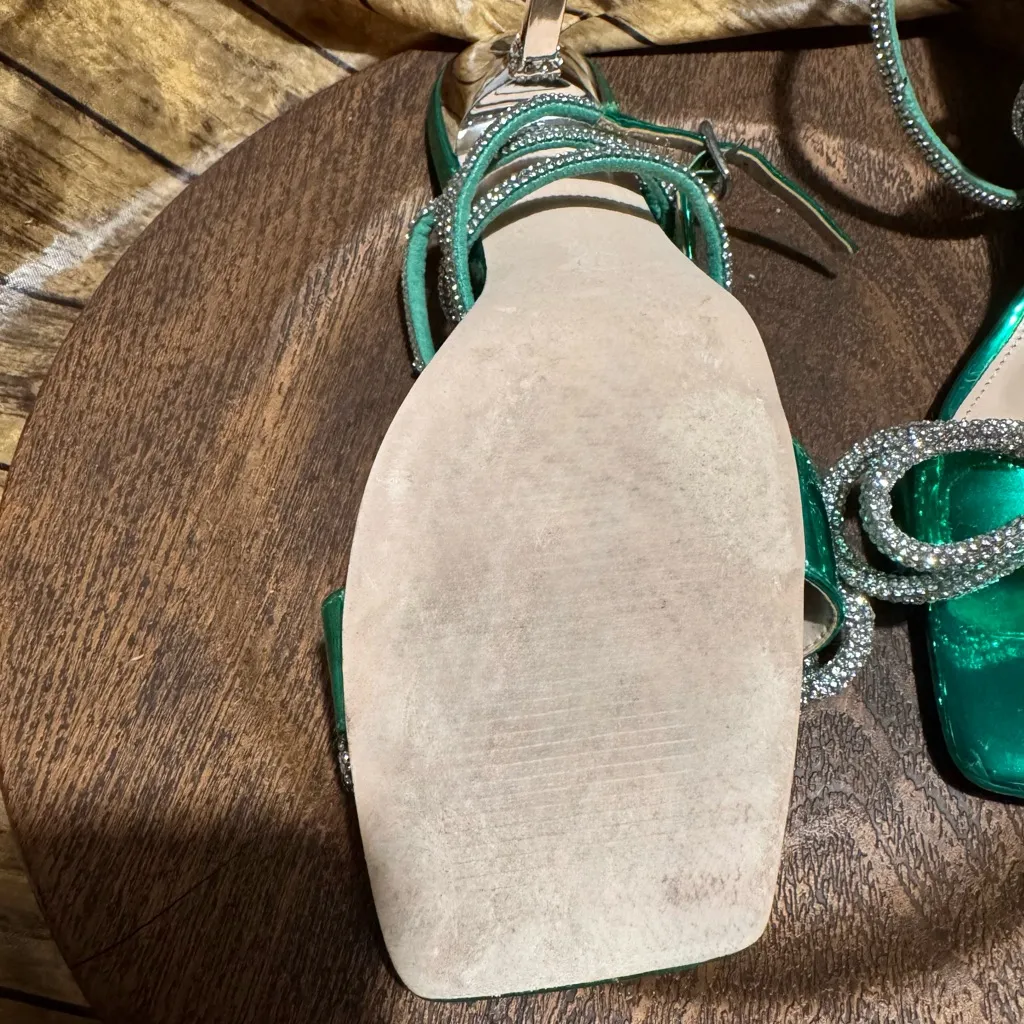 Elegant Green and Silver Strappy Heels Size 9 - Image 12