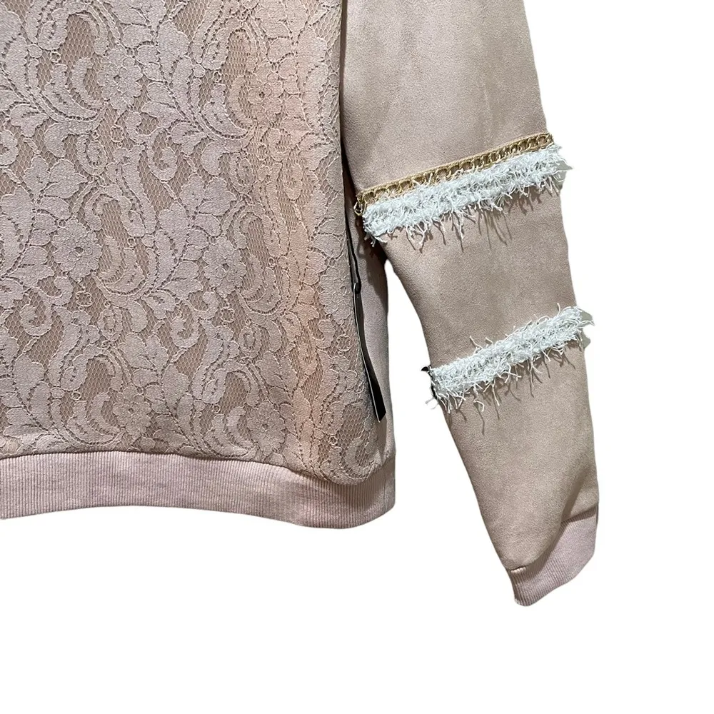 Alice Blue Floral Lace Pullover Sweatshirt Top Blush Pink Size Small - Image 3