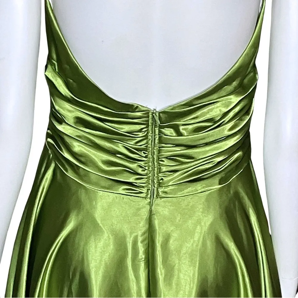 Vintage Green Chartreuse Satin 50s Halter Midi Dress Marilyn Monroe. Sz S Retro Size M - Image 10