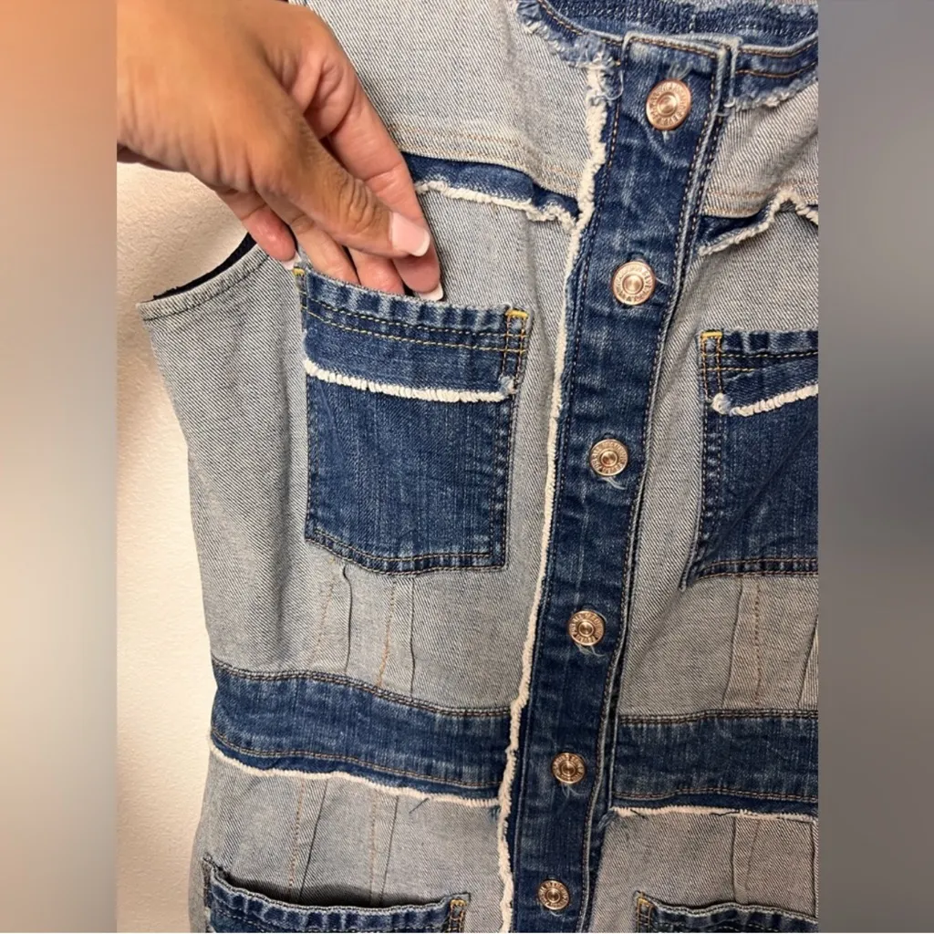 7 For All Man Kind Inside Out Raw Edges Button Sleeveless Denim Dress Size M - Image 5