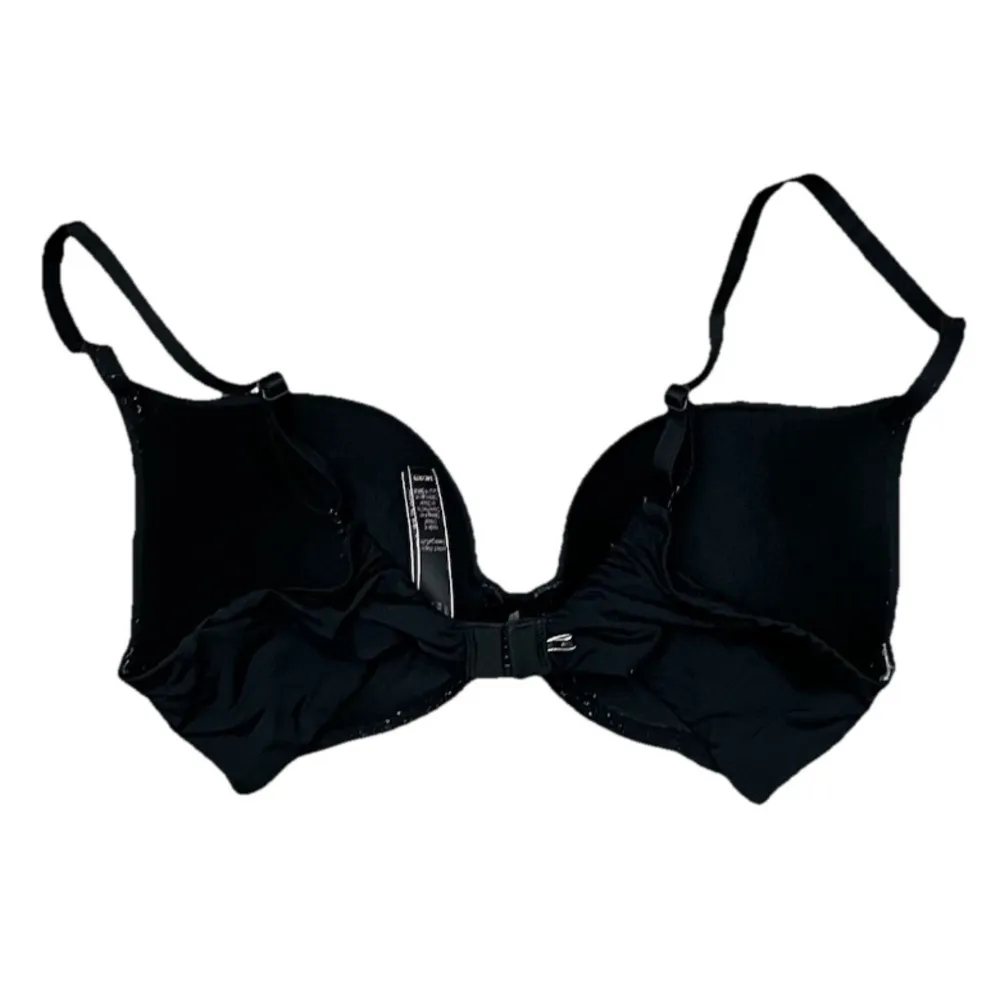 THE T-SHIRT Pointelle Logo Perfect Shape Push-Up Bra Black 34C Goth Grunge Bike - Image 4