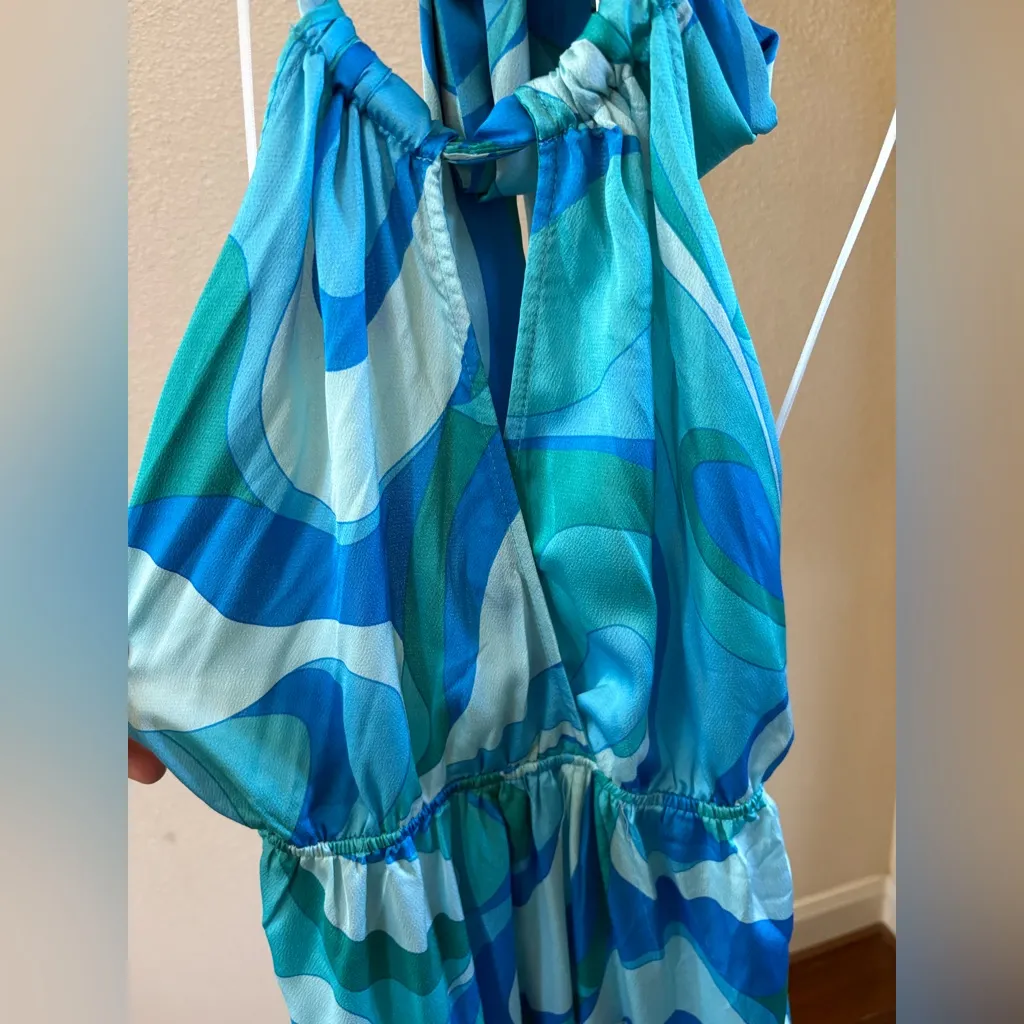 Blue Patterned Halter Maxi Dress Size L - Image 8