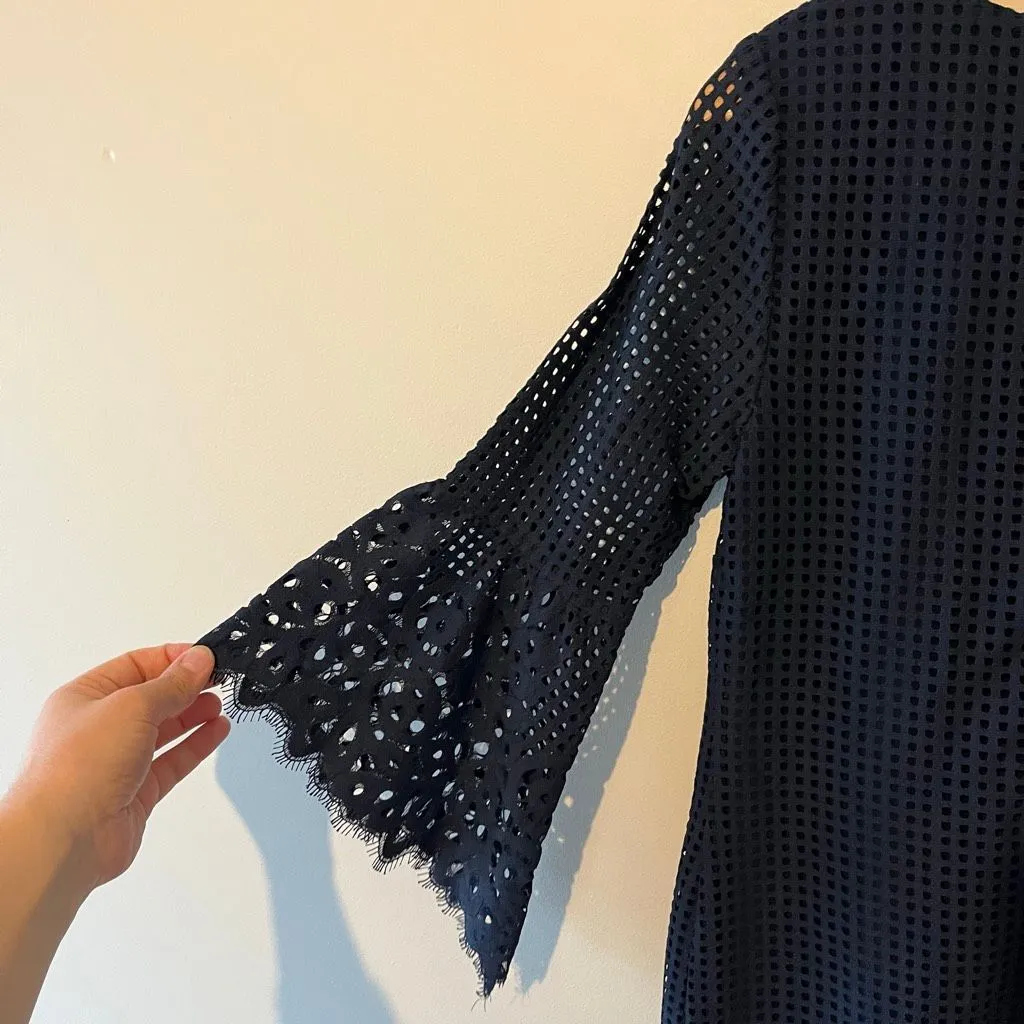 Jude Connally Danielle Dress Spring Lace Navy Blue 3/4 Scalloped Bell Sleeve XS - Image 4