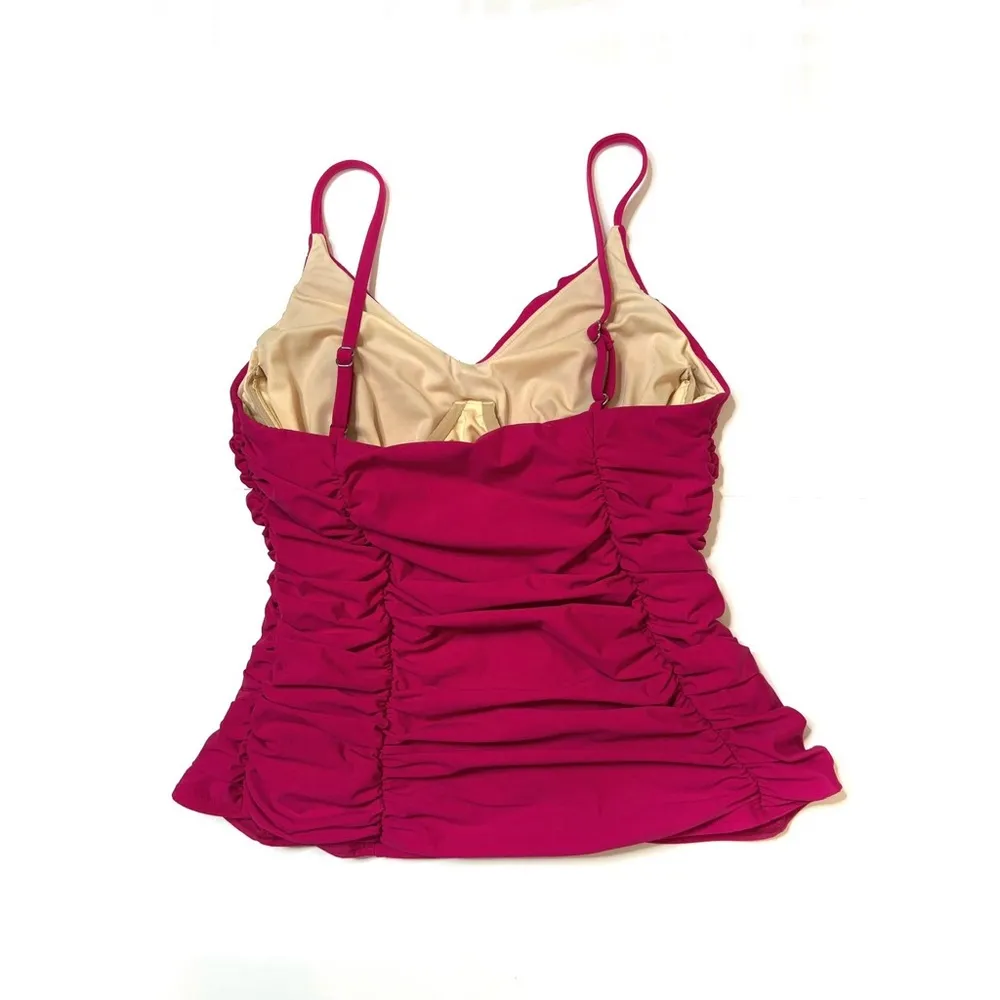 Miraclesuit Magenta Ruched Swimwear Tankini Top Sz 14 Women - Image 3