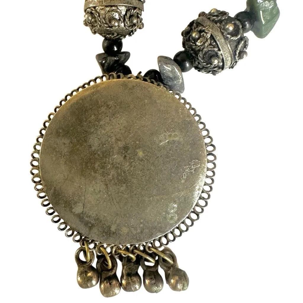 Tribal Artisan Stone & Silver tone Bead Pendant Necklace - Image 10