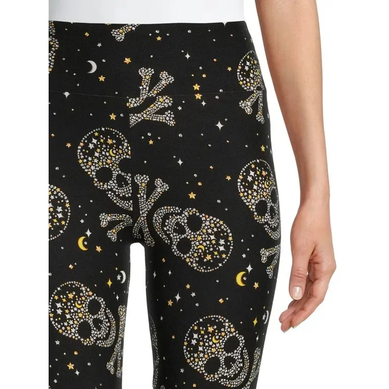 Skull Sueded Leggings nwt Halloween Black Size M - Image 2