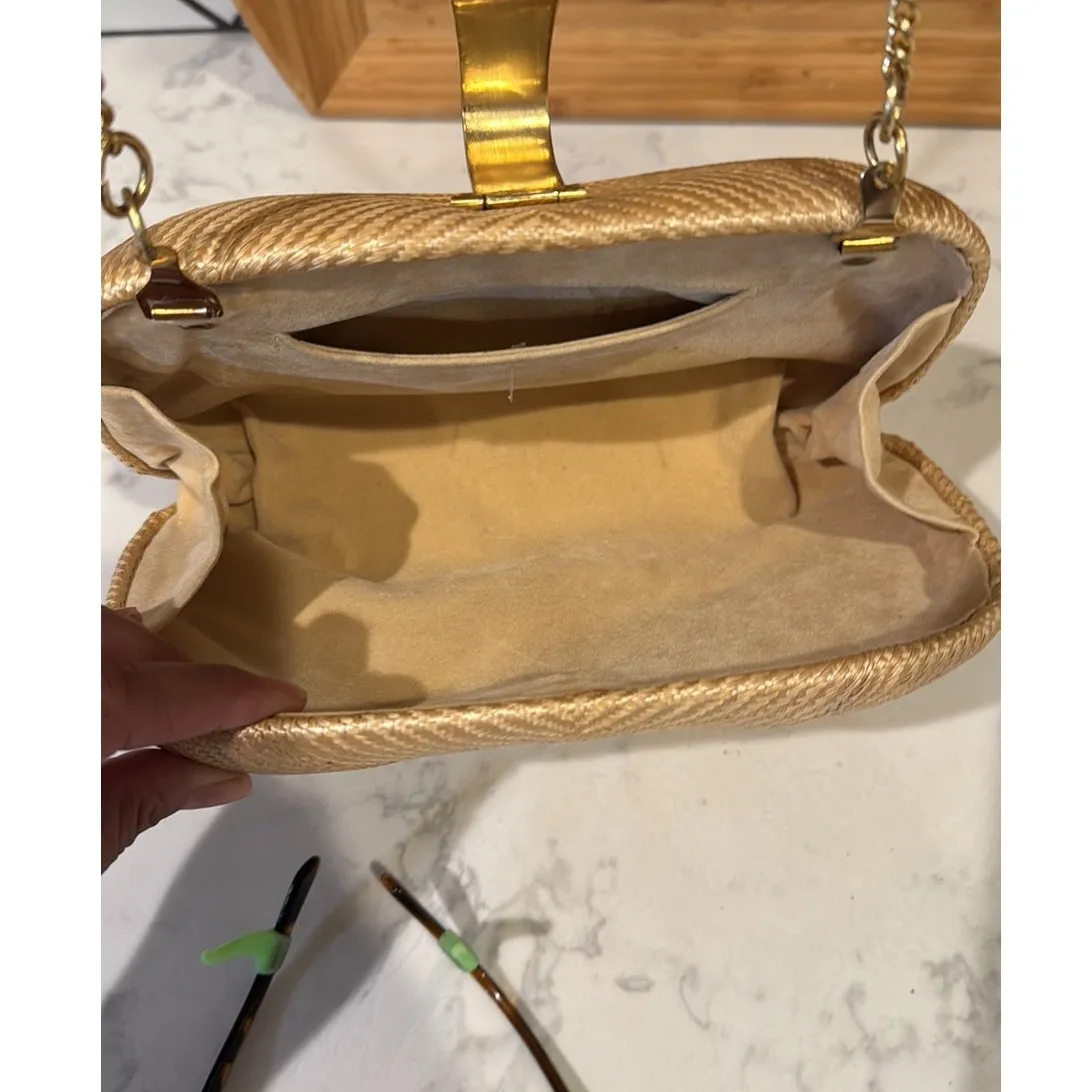 Vintage rattan straw clam shoulder clutch bag glam summer classic - Image 7