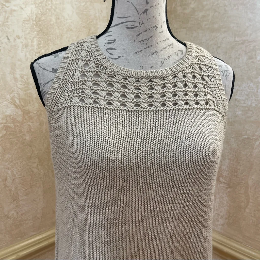 Loft Chunky Crochet Knit Sleeveless Sweater Tank Romantic Beige Sz LP - Image 3