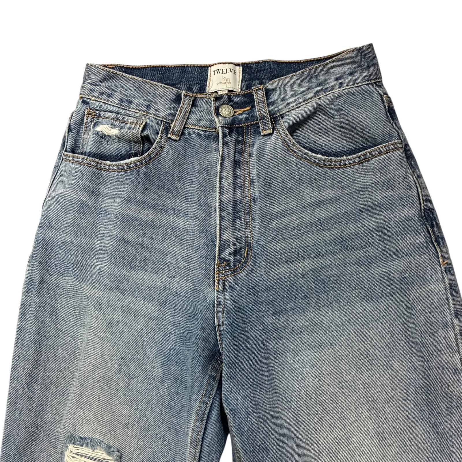 TWELVE 72 Distressed Ripped Light Wash High Rise Straight Leg Jeans Womens Blue Size 26 - Image 2