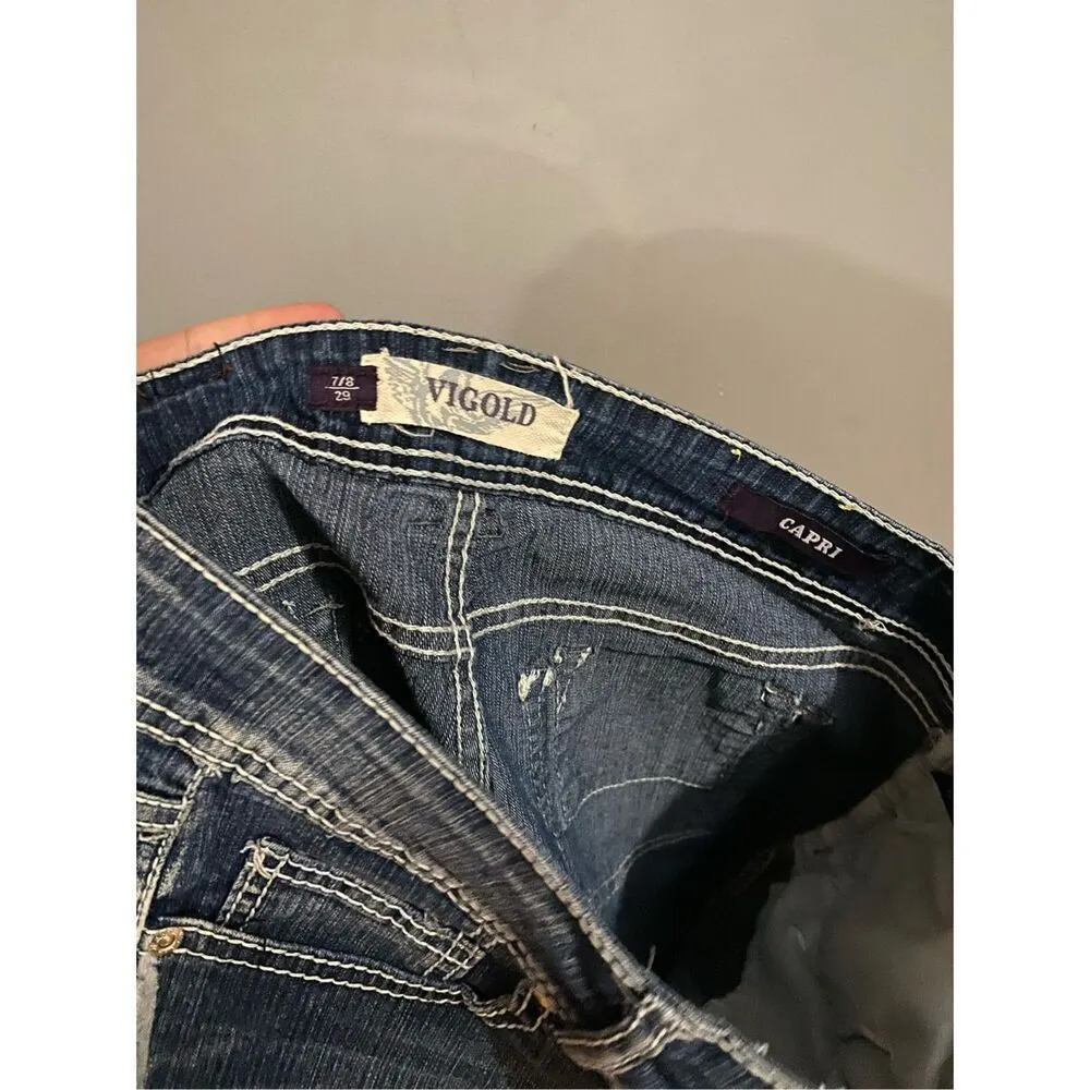 Vigold Medium Wash Distressed Denim Capris Size 7/8 (29) NWOT Blue - Image 5