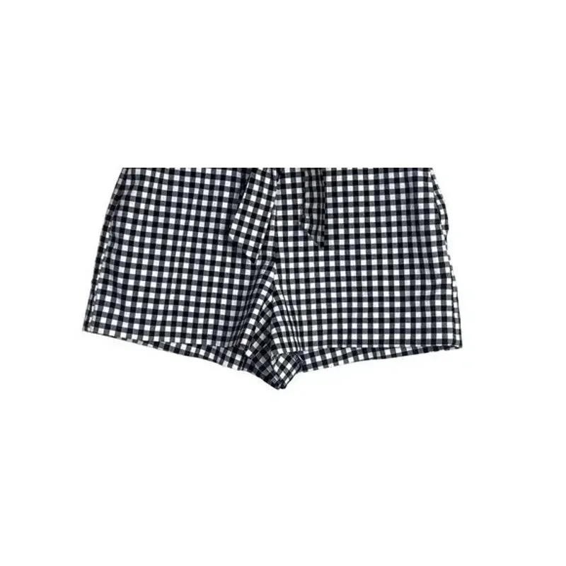 ZARA Paperbag Checker Tie Shorts Hi Waist Ruffles Side Zip Pockets S Black White - Image 9