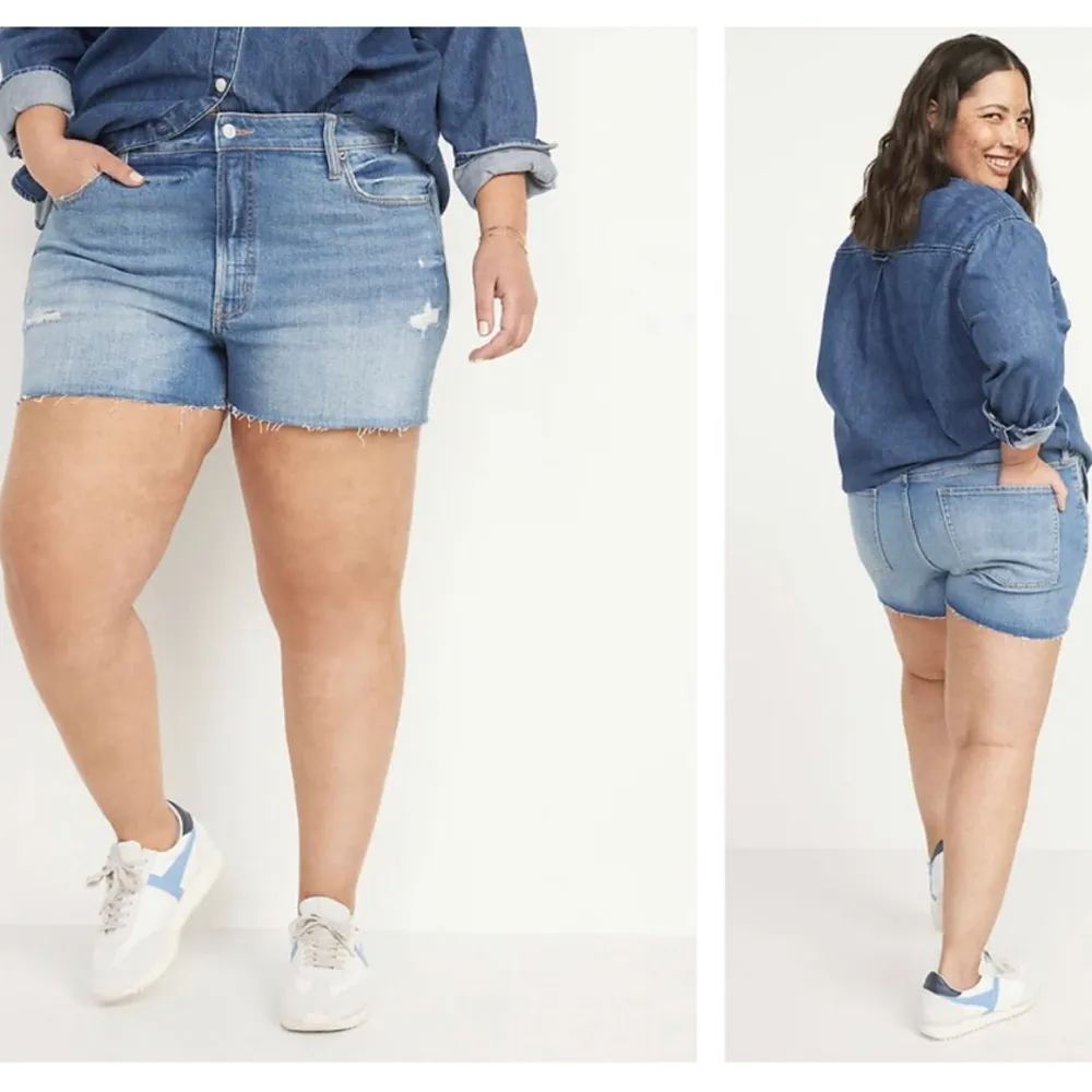 Old Navy Womens Shorts Denim OG Straight High Rise Button Fly Distressed Size 20 - Image 13