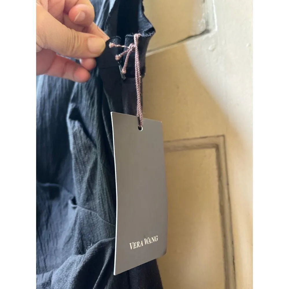 NWT Vera Wang Scoop neck Cotton Ruched Gathered Black Cocktail Dress Size 8 - Image 5