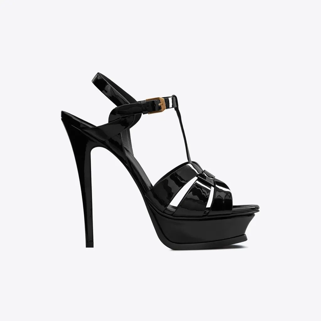 SAINT LAURENT Tribute Patent Leather Platform Sandals 105mm, Black, Sz 41/11, NEW - Image 1