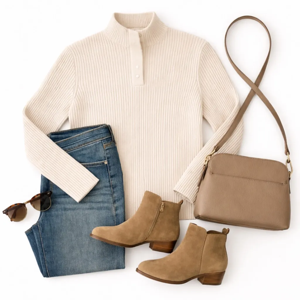 INC International Concepts Ribbed Snap Collar Oatmeal Cotton Sweater Large Soft White - Image 13