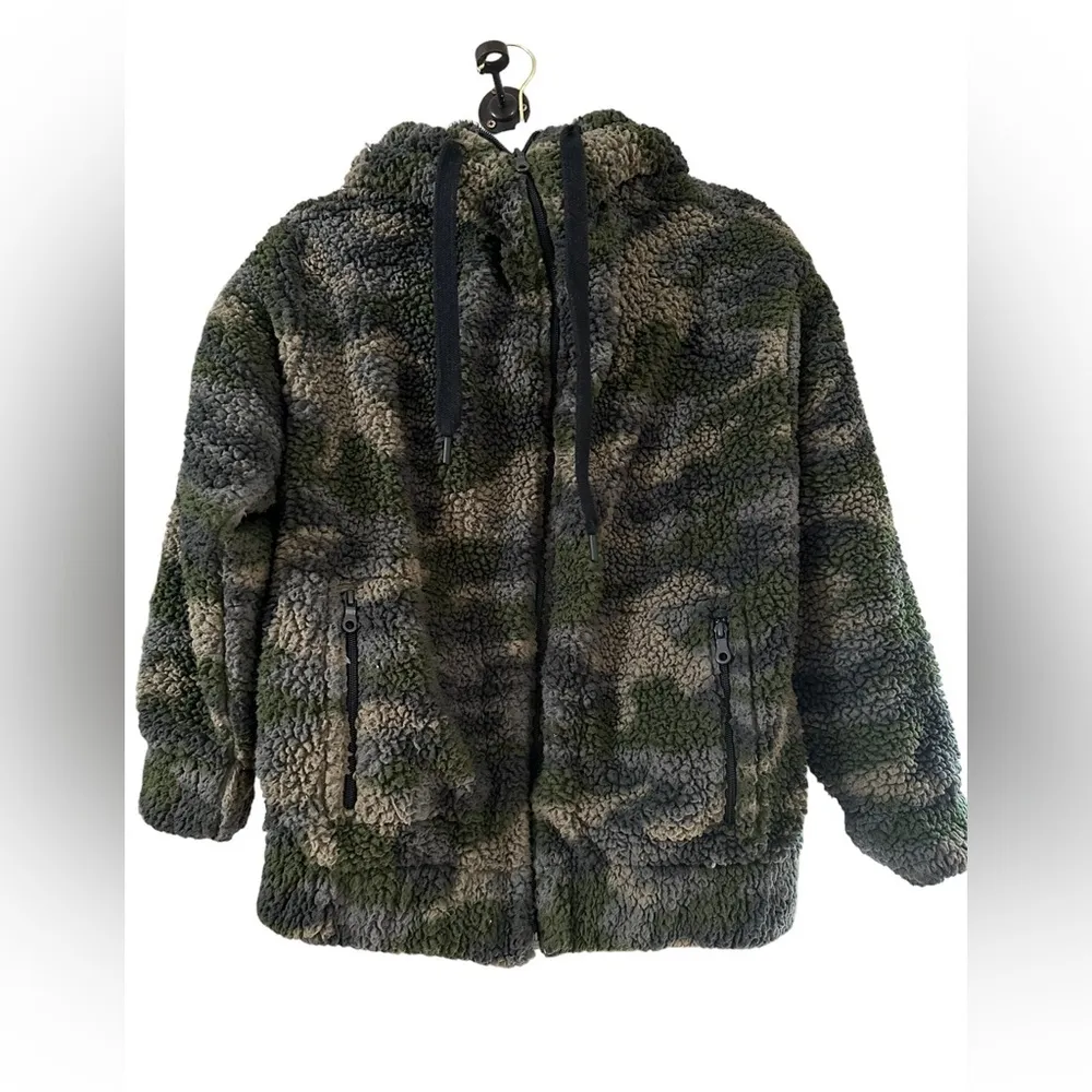 Offline Green Camo Sherpa Full Zip Hooded Jacket // Size XS - Image 4