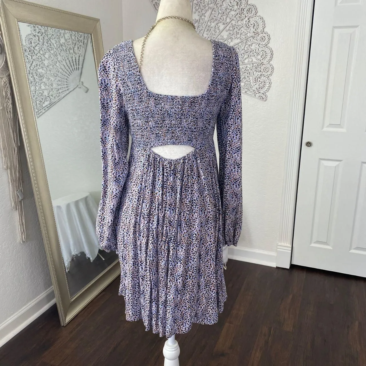 Jessica Simpson Early 2000's Blue Purple Leopard Cheetah Babydoll Dress M - Image 2