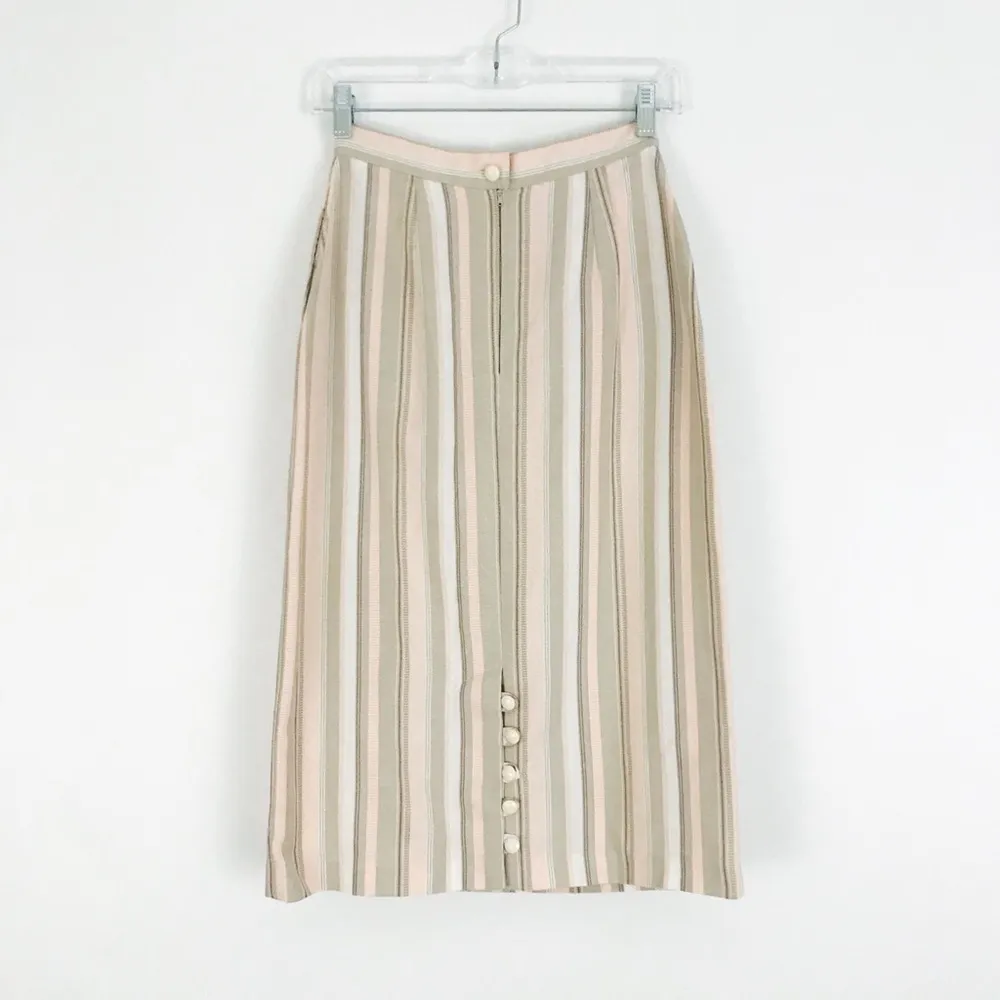 Vintage Vino de Casa Striped Woven Midi Skirt | Size S White - Image 12